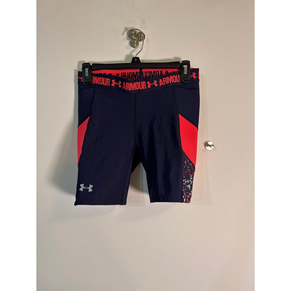 Under Armour HeatGear Navy Pink Splatter Compression Shorts Women Small